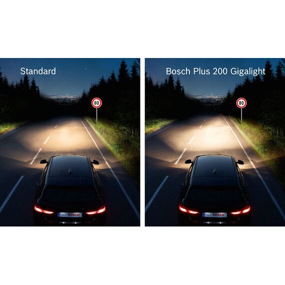 Bosch H7 Plus 200 Gigalight Lampe - 12 V 55 W PX26d - 1 Stück (Packung mit 2)