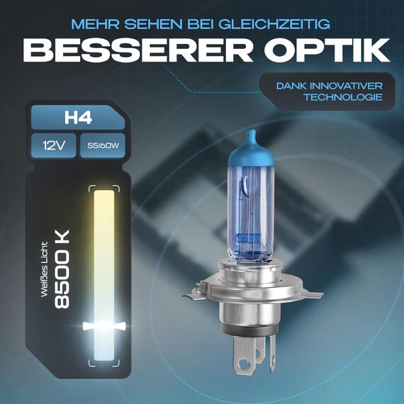 Gread - 2x H4 Frontscheinwerfer Halogenlampe - superwhite - 8500k 55W - eintragungsfrei