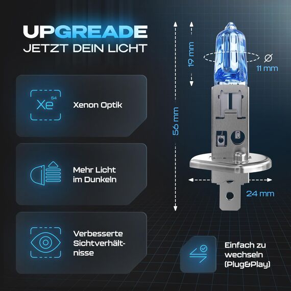 Gread - 2x H1 Halogen Birne Xenon Optik - superweiss - 8500k 55W - E-Prüfzeichen