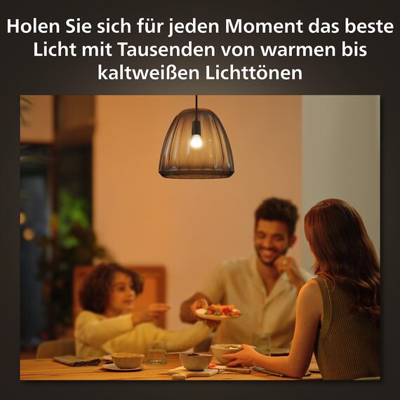Philips Hue White Ambiance E14 LED Lampe (470 lm), dimmbares LED Leuchtmittel für das Hue Lichtsystem mit warm- bis kühlweißem Licht, smarte Lichtsteuerung über Sprache und App, 1er Pack