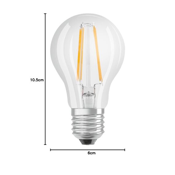 OSRAM LED Base Classic A Lampe, in Kolbenform mit E27-Sockel, nicht dimmbar, Ersetzt 60 Watt, Filamentstil Klar, Warmweiß - 2700 Kelvin, 10 x 2er-Pack