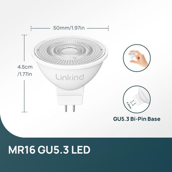 Linkind 12V LED Spot 35W GU5.3 Lampen, 3,4W (ersetzt 35W) Warmweiß 2700K, 360lm/ 36°Strahlwinkel Niedervolt MR16 LED Reflektorlampen, nicht dimmbar, 3 Stück