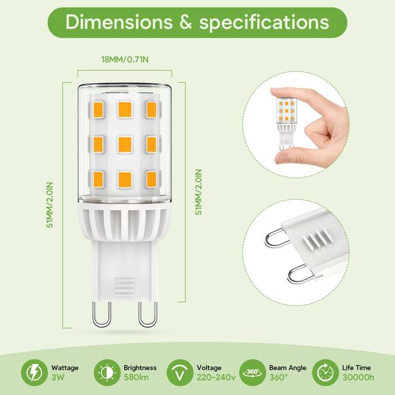 Auting G9 LED Lampen Warmweiß 2700K, Energieeffizienz der Klasse B, LED Leuchtmittel 3W Ersatz für 50W-60W Halogenlampe, G9 Glühbirne 580 Lumen, Nicht Dimmbar, 360° Strahl, AC 220-240V, 3 Stück