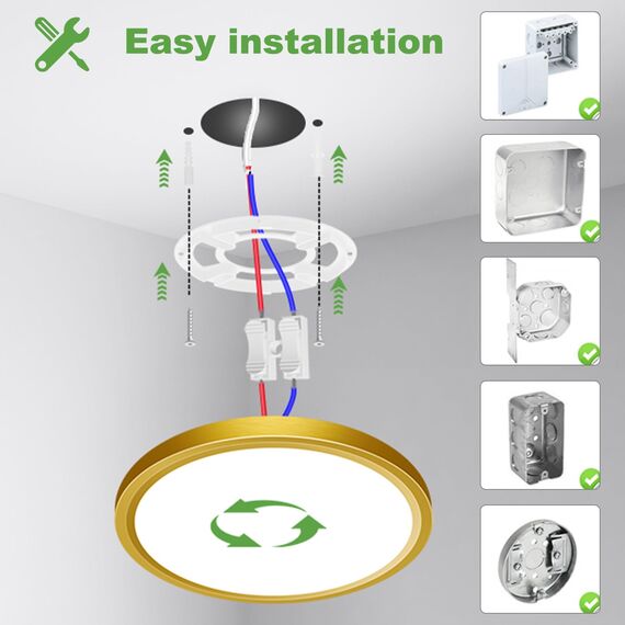 zemty 3Farben 3000/4000/6500K LED Deckenleuchte Flach, 15W 1800LM Ø18cm Deckenleuchten, Golden Rund Ultra Dünn Deckenlampe LED Lampen Deckenlampen,Deckenbeleuchtung für Badezimmer,Küche