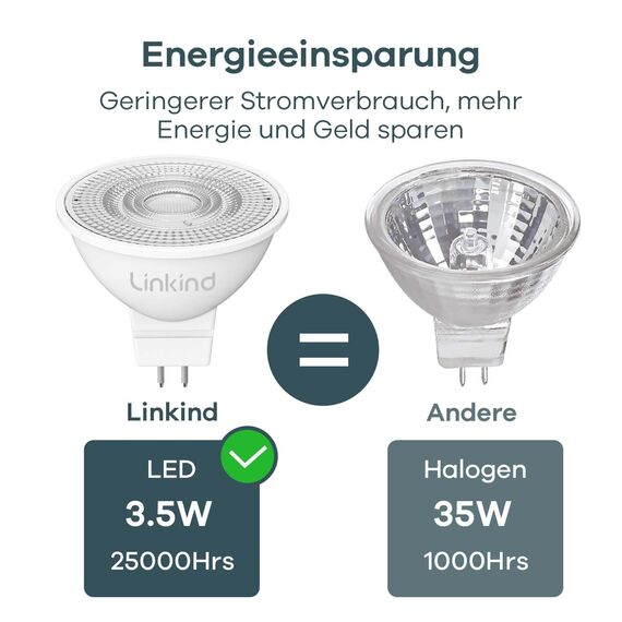 Linkind 12V LED Spot GU5.3 Lampe 3,4W=35W, Neutralweiß 4000K, 360lm Niedervolt 12V MR16 LED Glühbirne mit 36° Abstrahlwinkel, nicht dimmbar, 5 Stück