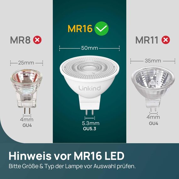 Linkind 12V LED Spot GU5.3 Lampe 3,4W=35W, Neutralweiß 4000K, 360lm Niedervolt 12V MR16 LED Glühbirne mit 36° Abstrahlwinkel, nicht dimmbar, 5 Stück