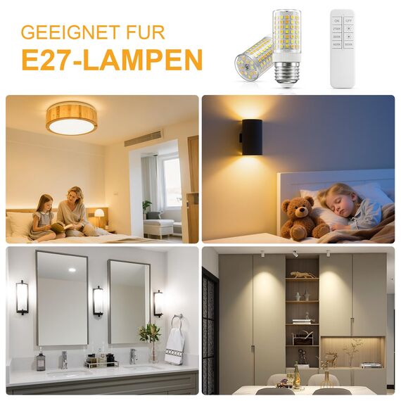 Auting E27 LED Glühbirne Dimmbar mit Fernbedienung,7W (900lm) ersetzt 60-70W, CCT 2700K-6500K (Warmweiß bis Tageslicht) Farbtemperatur, Ideal für Wohnzimmer, Schlafzimmer, Küche, 220-240V, 2er Pack