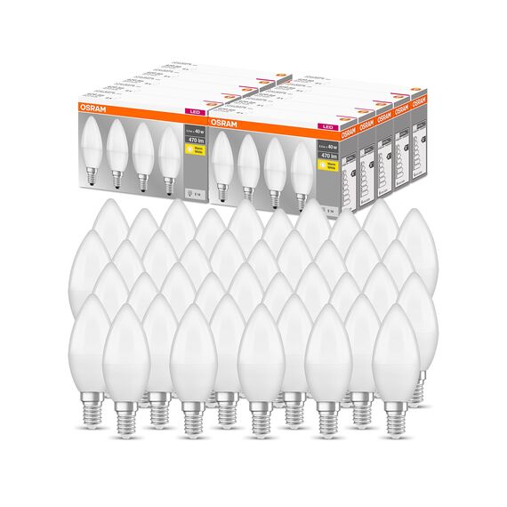 Osram LED Base Classic B, in Kerzenform mit E14-Sockel, Nicht Dimmbar, Ersetzt 40 Watt, Matt, Warmweiß - 2700 Kelvin, 40-Pack