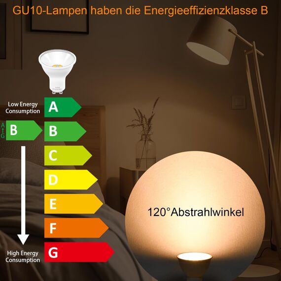 Auting gu10 LED Warmweiß 800 Lumen, 6-er Pack 5W GU10 led, Ersetzen 70W-80W Halogenlampen, 3000K Abstrahlwinkel 120° Leuchtmittel Reflektor led Spots, Nicht Dimmbar