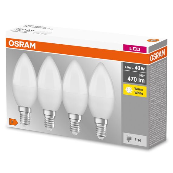 Osram LED Base Classic B, in Kerzenform mit E14-Sockel, Nicht Dimmbar, Ersetzt 40 Watt, Matt, Warmweiß - 2700 Kelvin, 40-Pack