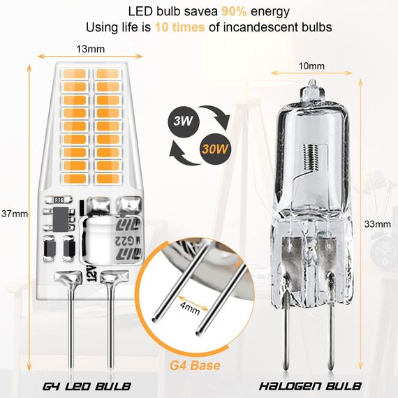 Auting G4 LED Lampen, 3W Led g4 Birne Warmweiß 3000K Ersatz 30W Halogenlampen, 12V AC/DC 300LM g4 Led leuchtmittel,Kein Flimmern Nicht Dimmbar, Energiesparlampe