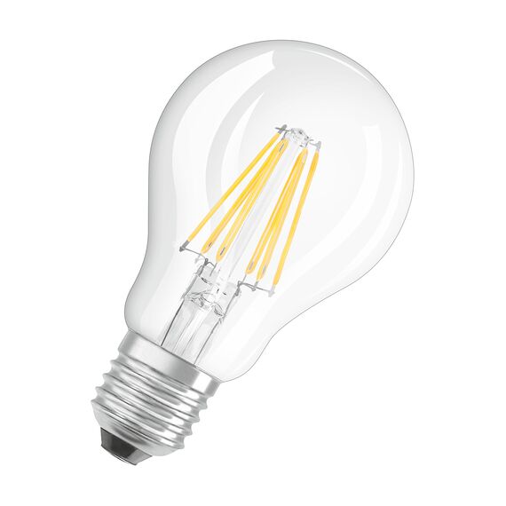 Osram LED Base Classic A Lampe, in Kolbenform mit E27-Sockel, nicht dimmbar, Ersetzt 6W=60 Watt, Filamentstil Klar, Kaltweiß - 4000 Kelvin, 3er-Pack
