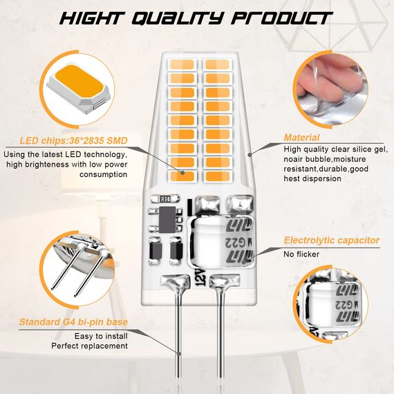 Auting G4 LED Lampen, 3W Led g4 Birne Warmweiß 3000K Ersatz 30W Halogenlampen, 12V AC/DC 300LM g4 Led leuchtmittel,Kein Flimmern Nicht Dimmbar, Energiesparlampe