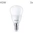 Philips LED Tropfenlampe ersetzt 40W, E14, warmweißes Licht (2700 Kelvin), 470 Lumen, matt, 3er Pack, Warmweiß