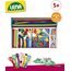 Lena 42715 Bastelkoffer Teile, Material zum Basteln mit Buntem Papier, Moosgummi, Pfeifenreiniger, Wackelaugen, Pompons, Eisstiele und mehr, für Kinder ab 5 Jahre, 400er Blau & Grün