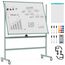 COSTWAY Doppelseitiges mobiles Whiteboard, 120 x 90 cm, höhenverstellbares magnetisches Whiteboard mit Rädern & Ständer, rollende Weißtafel inkl. Zubehör für Klassenzimmer Büro Hause