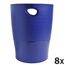 Exacompta 453104D ECOBIN 8er Pack Papierkörbe 15 Liter mit Griffen. Eleganter und robuster Papierkorb und Mülleimer im modernen Design nachtblau Blauer Engel