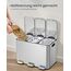 SONGMICS HOME Mülleimer Küche, 3 x 15 L Fächer, Abfalleimer mit farbcodierbaren Pedalen, Mülltrennsystem, mit Deckeln und Inneneimern, Stahl, metallicsilber LTB740E45V1