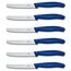 Victorinox Swiss Classic, Frühstücksmesser, Brötchenmesser, Scharfe Klinge, Wellenschliff, 11 cm, Kunststoffgriff, Rostfreier Stahl, Set 6teilig, Blau