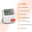 LIORQUE Digitaler Küchentimer Magnetisch Stoppuhr Timer mit Uhr, Magnet, 3-stufiger Lautstärke, LCD Anzeige für Kochen, Sport, Studieren, 2 AAA Batterien inklusive Rot