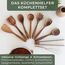 WALDWERK Küchenhelfer Set aus Holz - 9-Teilig Mit Grillzange, Schneebesen, Pfannenwender, Löffel und Nudelschöpfer - Kochutensilien