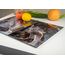 Kitchenville Glasschneidebrett 40×30 cm – Hygienisches Schneidebrett aus gehärtetem Glas – Hitzebeständig, Kratzfest & Rutschfest – Glasplatte für die Küche – Grau & Gold