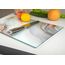 Kitchenville Glasschneidebrett 40×30 cm – Hygienisches Schneidebrett aus gehärtetem Glas – Hitzebeständig, Kratzfest & Rutschfest – Glasplatte für die Küche – Weiß & Gold