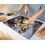 Kitchenville Glasschneidebrett 50×40 cm – Hygienisches Schneidebrett aus gehärtetem Glas – Hitzebeständig, Kratzfest & Rutschfest – Glasplatte für die Küche – Grau & Gold