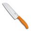 Victorinox Swiss Classic Santokumesser, Messer Asiatischer Art, Extra Scharfe Klinge, Kullenschliff, 17 cm, Rostfreier Stahl, Blister, Orange