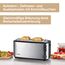 Severin Doppel-Langschlitztoaster mit eingebautem Brötchen-Aufsatz, für 4 Brotscheiben, Brotscheibenzentrierung, Aufwärm- und Defroster-Stufe, Edelstahl gebürstet, schwarz, 1.400 W, AT 2509