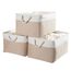 Mangata 3 Stück aufbewahrungskorb Stoff, aufbewahrungsbox groß Schrank, Korb aufbewahrung Stoff mit Seil für Spielzeug, kleiderschrank, Regale, Kleidung (Faltbare,XL, Khaki-Weiß)