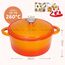 Overmont Schmortopf Gusseisen Topf 26cm - Emaille Bräter mit Deckel backofengeeignet - mit Kochbuch - für Küche Backen Schmoren Braten Orange