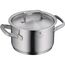 WMF Gourmet Plus Topfset Induktion 4-teilig, Kochtopf Set mit Metalldeckel, Cromargan Edelstahl mattiert, Induktions Töpfe Set unbeschichtet, Innenskalierung