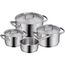 WMF Gourmet Plus Topfset Induktion 4-teilig, Kochtopf Set mit Metalldeckel, Cromargan Edelstahl mattiert, Induktions Töpfe Set unbeschichtet, Innenskalierung