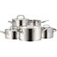 WMF Gourmet Plus Topfset Induktion 5-teilig, Kochtopf Set mit Metalldeckel, Cromargan Edelstahl mattiert, Induktions Töpfe Set unbeschichtet, Innenskalierung