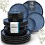 Steingut Geschirrset 4 Personen Ibiza 16 tlg. TESTSIEGER, Traumhaftes Mediterranes Steingut Geschirr Set, Schüssel- und Teller Set, Tafelservice 4 Personen, Geschirrsets Pure Living in Tiefblau