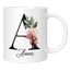 Personalisierte Tasse - Namens-Tasse mit Blumen Motiv - mit Ihrem Anfangsbuchstaben und Namen - personalisiert - Geburtstag - Kaffeetasse - beidseitig bedruckt - Geschenke für Frauen (Weiß)