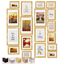 bomoe 18er Bilderrahmen Set – 6x 10x15 cm, 4x 13x18 cm, 4x 18x24 cm, 4x 20x30 cm Fotowand Bilder Set Holz & Kunststoffglas Holzbilderrahmen mit Passepartout Gold