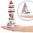 com-four® 2-teiliges maritimes Deko-Set - Dekoratives Holz-Segelschiff 27 cm und Leuchtturm 23 cm für EIN maritimes Ambiente in Ihrem Zuhause (2 Stück Leuchtturm/Segelboot - blau/rot)