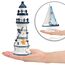 com-four® 2-teiliges maritimes Deko-Set - Dekoratives Holz-Segelschiff 27 cm und Leuchtturm 23 cm für EIN maritimes Ambiente in Ihrem Zuhause (2 Stück Leuchtturm/Segelboot - weiß/blau)