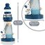 com-four® 2-teiliges maritimes Deko-Set - Segelschiff und Leuchtturm aus Holz im Used-Look (2 Stück Leuchtturm/Segelboot - blau/weiß)