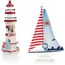 com-four® 2-teiliges maritimes Deko-Set - Dekoratives Holz-Segelschiff 27 cm und Leuchtturm 23 cm für EIN maritimes Ambiente in Ihrem Zuhause (2 Stück Leuchtturm/Segelboot - blau/rot)
