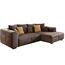 Cavadore Ecksofa Mavericco / Polster Eck-Couch mit Kissen in Antik-Leder-Optik und Holzfüßen / Longchair rechts / 285 x 69 x 170 / Mikrofaser Braun