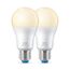 WiZ Warm White LED Lampen E27 2er Pack (806 lm), 60 W Lampen mit warmweißem dimmbarem Licht, smarte Lichtsteuerung über WLAN per Stimme/App