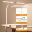 SIBRILLE Doppelkopf Schreibtischlampe LED Dimmbar, Klemmbar Monitor Lampe Tageslichtlampe für Büro, Augenschutz PC Lampe Tischlampe mit Schwanenhals-Weiß