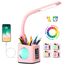 Wanjiaone Schreibtischlampe Kinder LED,Tischlampe Dimmbar mit Uhr, Nachttischlampe Tischleuchte mit 256 RGB Nachtlicht/Stifthalter/USB-Anschluss/3 Helligkeitsstufen/Wecker/für Studium, Büro