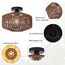 Rayofly Dunkel Braun Rattan Deckenlampe, Boho Deckenleuchte Mit Lampenschirm, Vintage Bambus Lampe, Rustikal Leuchte für Wohnzimmer, Korb Lampe für Schlafzimmer, Küche, Flur