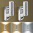 Bewegungssensor Außenwandleuchten, Auf- und Abwärtsleuchte mit PIR-Sensor, Edelstahl IP65 Wasserdicht Silber Außensicherheitsleuchte, 2 x 8W GU10 LED Leuchtmittel enthalten, 3 Farbtemperatur 2 Stück