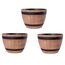 Jinfa 3er-Set Pflanzkübel aus Kunststoff in Weinfassoptik bottich Blumenkübel | Farbe: Walnuss | Design: Weinfass | Ø 38 cm