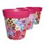 Hum Flowerpots, 22 cm, 3er-Set, in Verschiedenen Farben und Mustern, Blumentöpfe aus Kunststoff für Drinnen und Draußen, Rosa Blumen und Bienen